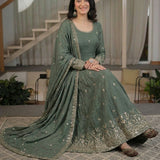 Grey Designer Embroidered Anarkali Gown