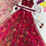 Presenting Red Flower Printed Lehenga