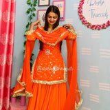 Orange Party Wear Top Lehenga