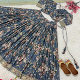 Flower Printed Chinon Lehenga