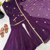 Wine Ethnic Fendy Silk Top Sharara