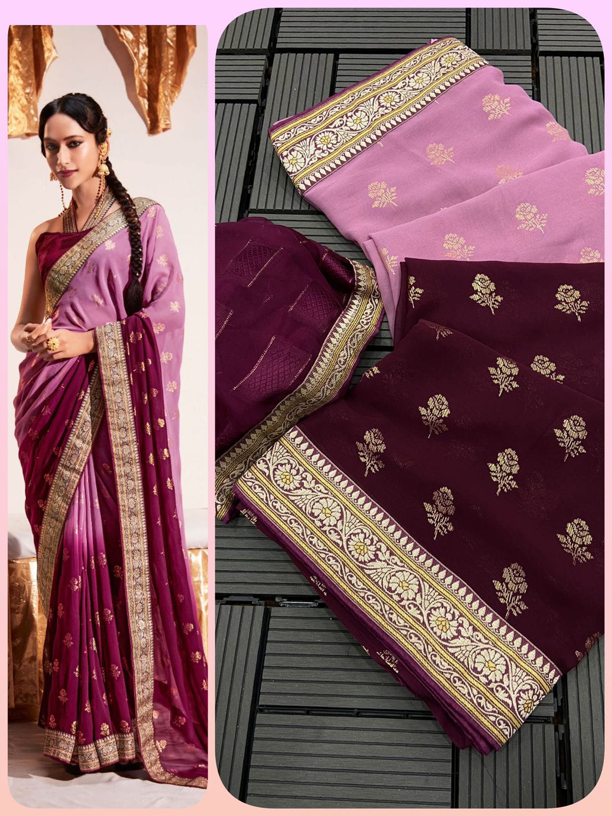 Two Tone Heavy Georgette Fabric All Over Saree Foil Print