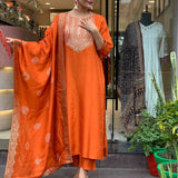 Orange Chanderi Silk Kurti Bottom