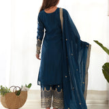 Bluish Pure Chinon Silk Straight Suit
