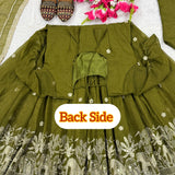 Shiny OLive Silk Anarakali Gown