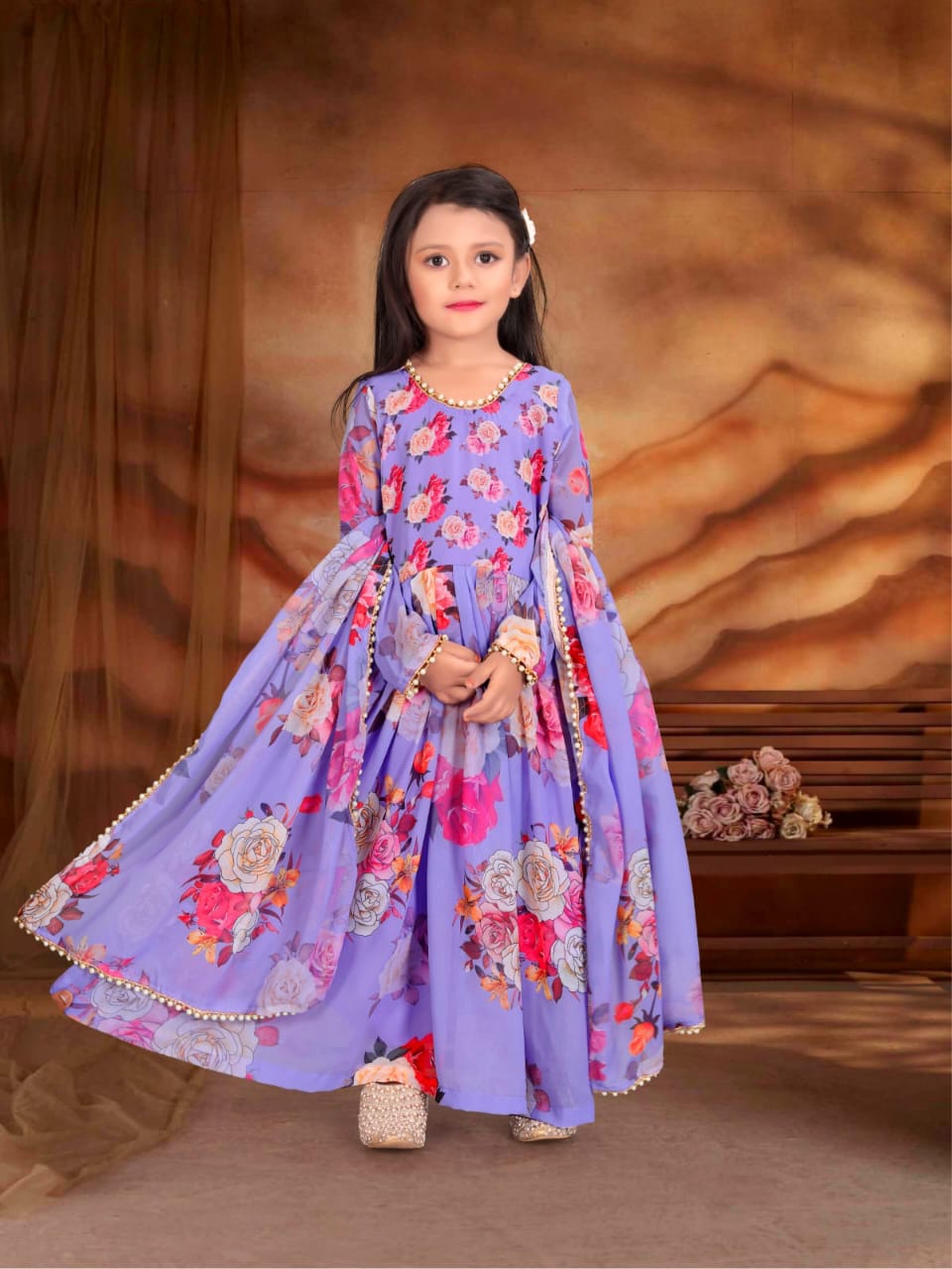 Floral Print Kids Gown