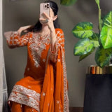 Orange Elegant Embroidered Top Plazoo