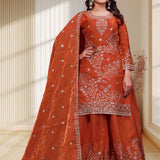Orange Embroidered Silk Top Sharara