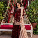 Maroon Stylish Embroidered Suit