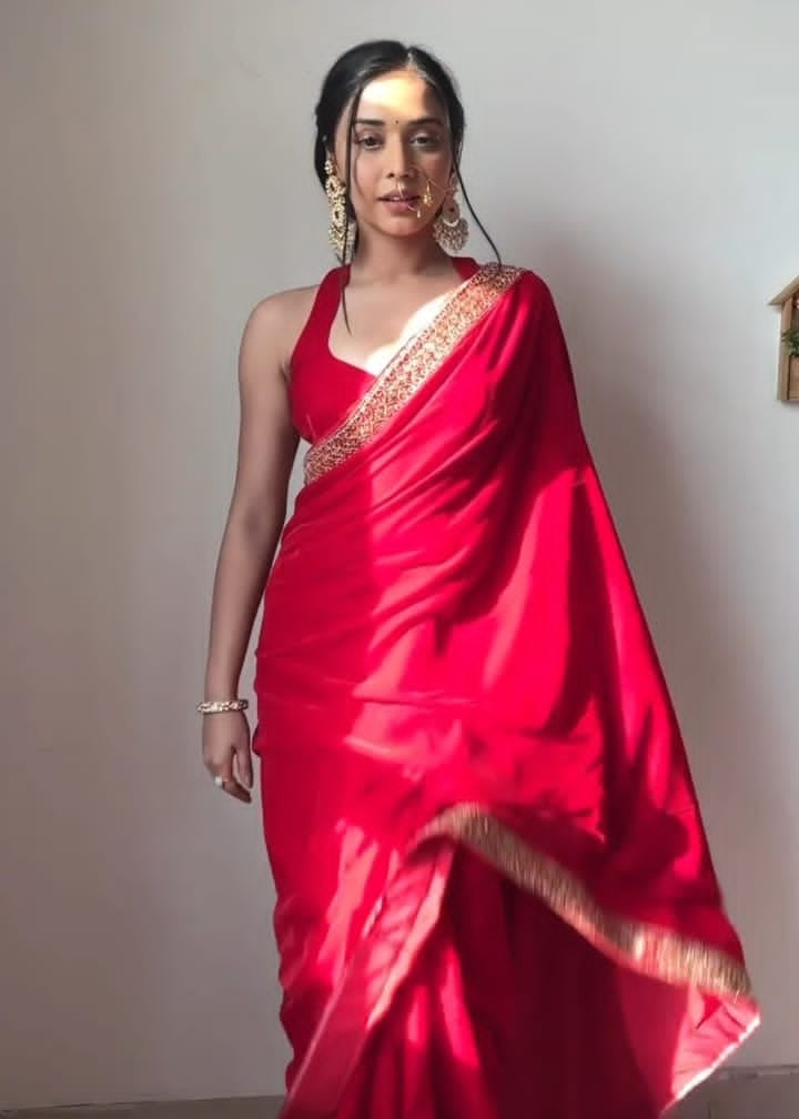 Winter  Red Velevt Saree