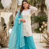 Designer White Embroidered Top Plazzo