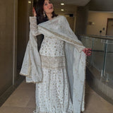 Classy White Embroidered Top Plazzo