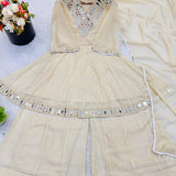 Pretty Mirror Work Organza Silk Suit
