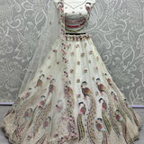Glossy Peacock Pattern Embroidery Lehenga