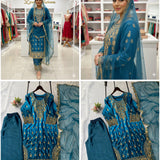 Trendy Embroidered Chinon Silk Suit