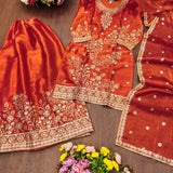 Orange Embroidered Silk Top Sharara