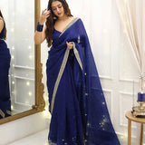 Dark Blue Organza Silk Saree