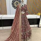 Premium Chinon Silk Flower Print Lehenga