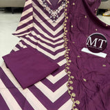 Striped Chanderi Beads Work Suit