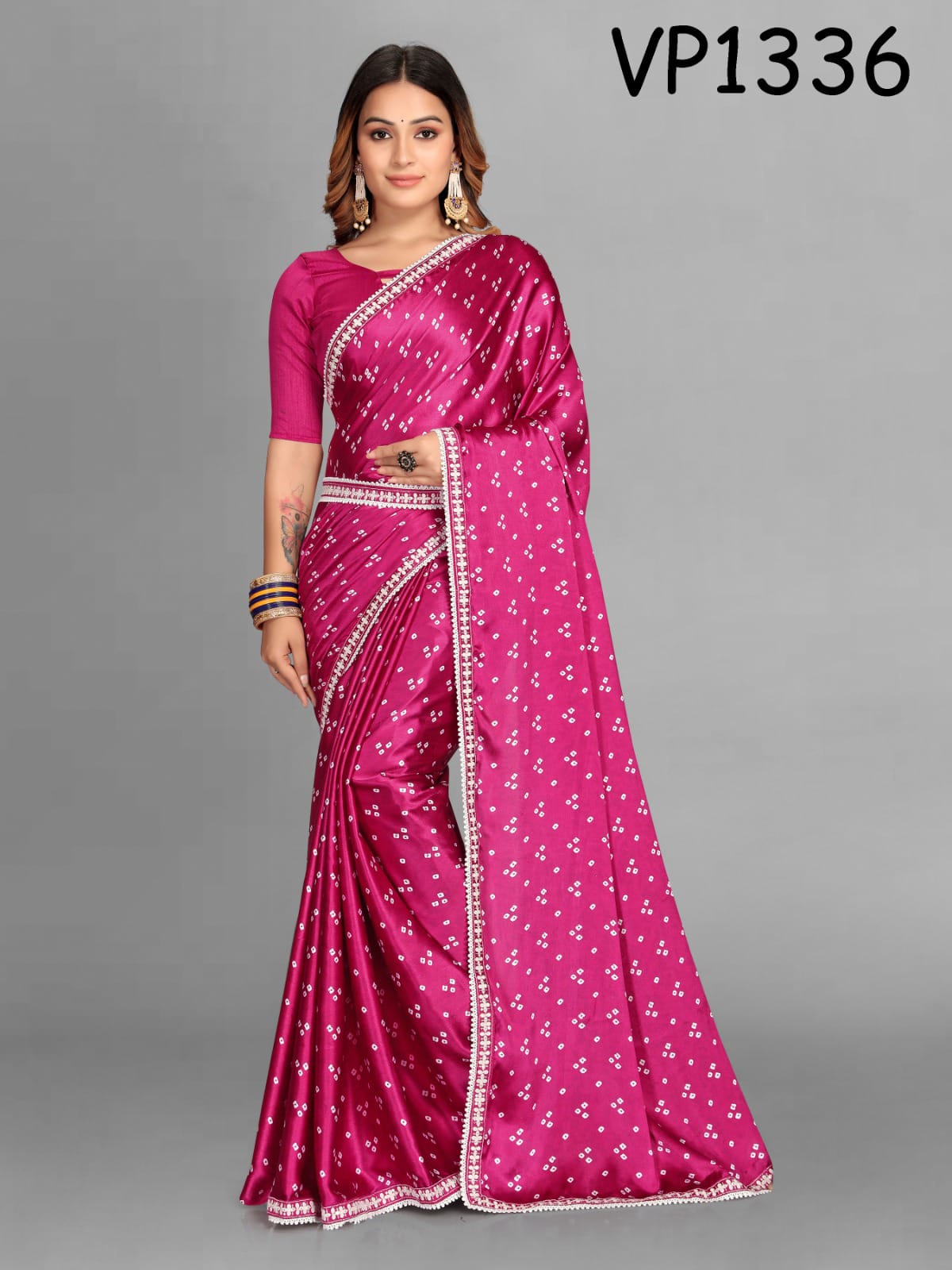 Women Bandhani Satin Saree