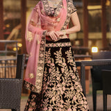 Bridal Maroon Velvet Embroidered Lehenga