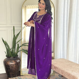 Violet Emrboidered Vichitra Silk Suit