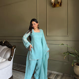 Sky Crunchy Silk Top Salwar