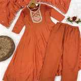 Orange Designer Straight Suit