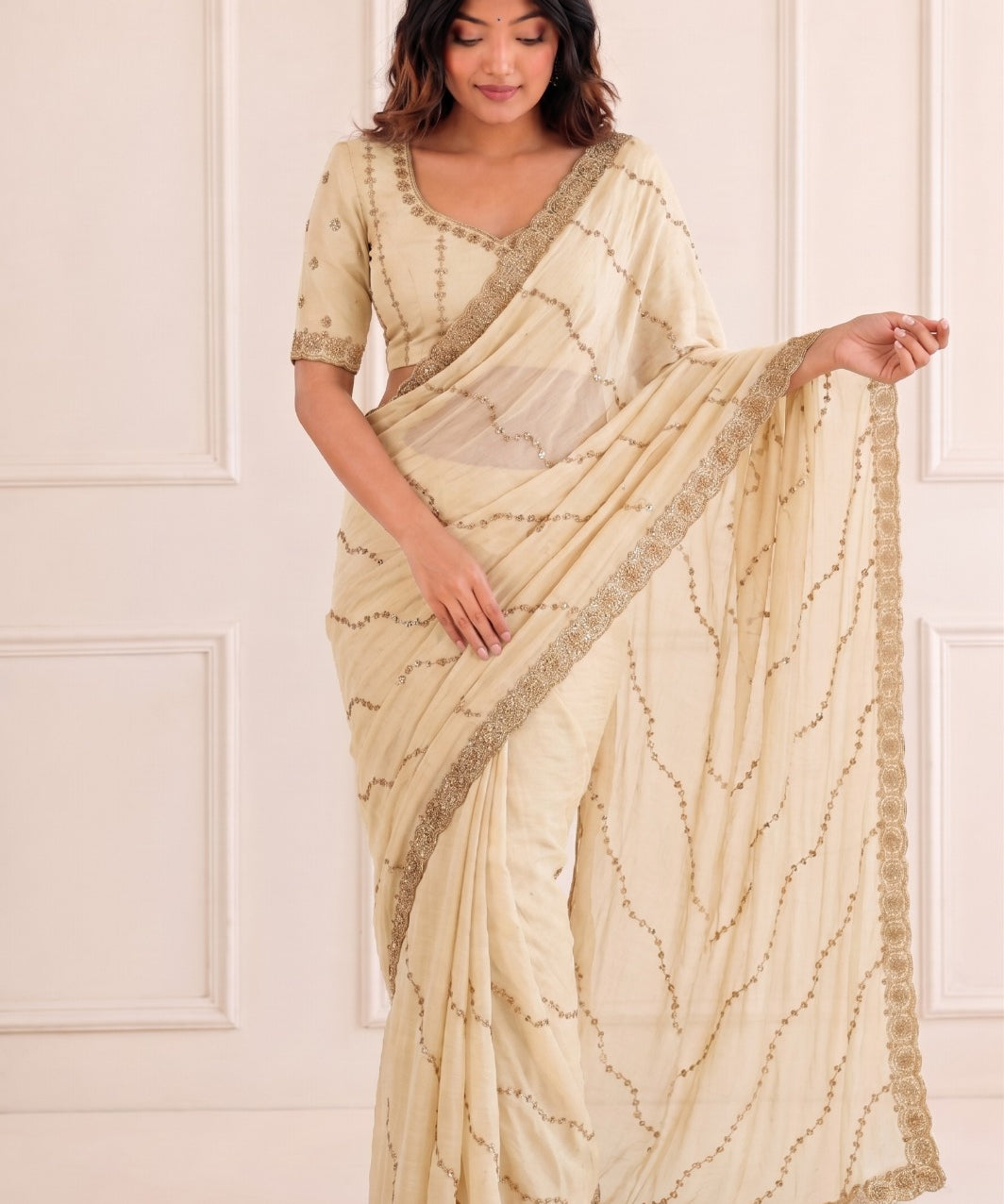 Designer Fendy Beads Work Saree