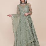 Pista Green Wedding Net Anarkali