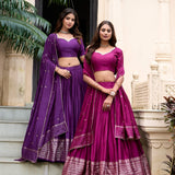 Crafted Pure Chanderi Plain Lehenga