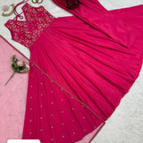 Pink Partywear Chinon Anarkali Gown