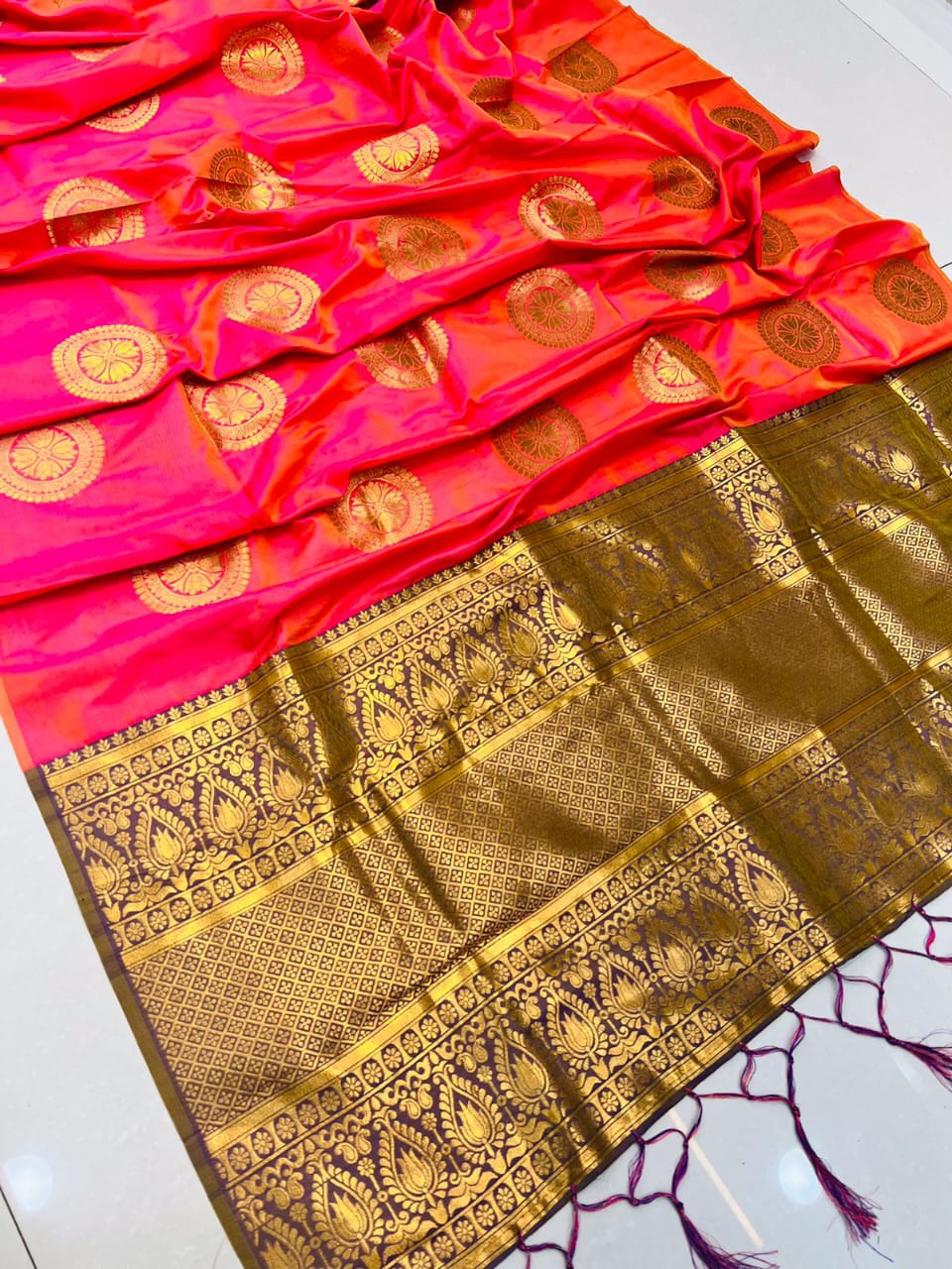 Beautiful Soft Chakrani Silk sareeGolden