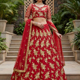 Radiant Red Bridal Embroidered Lehenga