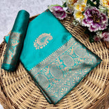 Turquoise Soft Lichi Silk Saree