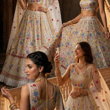 White Grand Floral Embroidered Lehenga