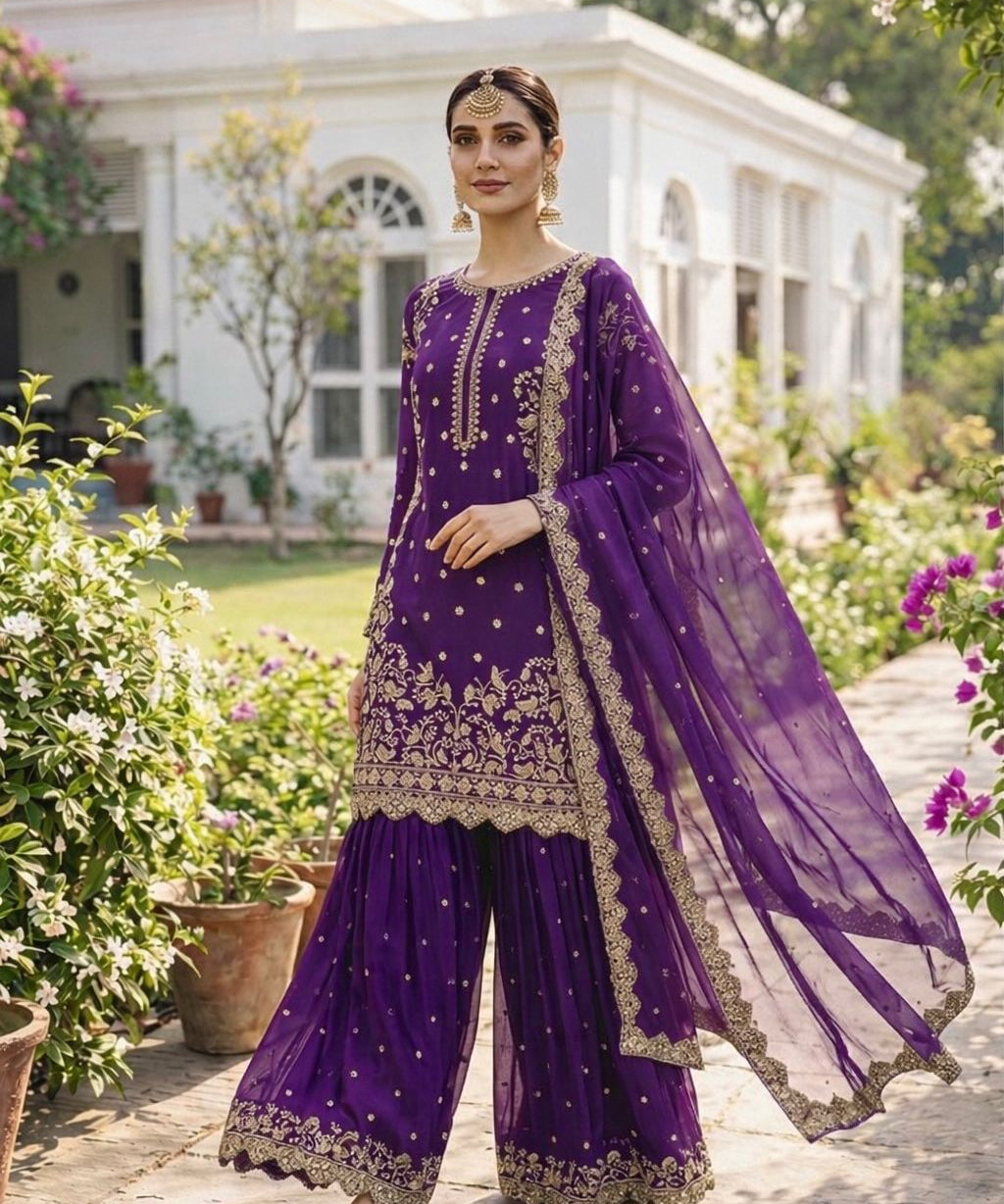 Wedding Georgette Embroidered Suit