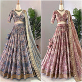 Flower Printed Chinon Lehenga