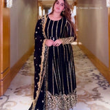 Black Pure Georgette Anarkali Suit