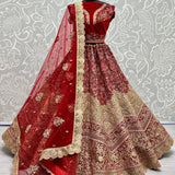 Neatly crafted Thread embroidery with Dori work bridal Lehengacholi