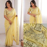 Sitara Creamy Moss Chiffon Saree