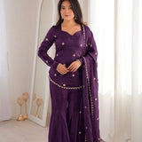 Wine Ethnic Fendy Silk Top Sharara
