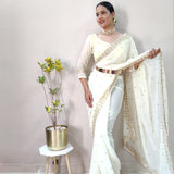 White Premiun  Georgette Saree