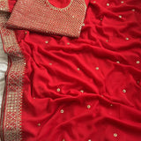 Red Fancy Moti Work Saree