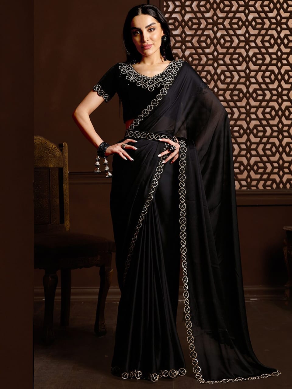 Heavy Satin Chiffon Saree