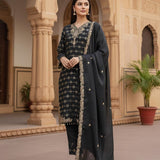Black Embroidered Silk Suit
