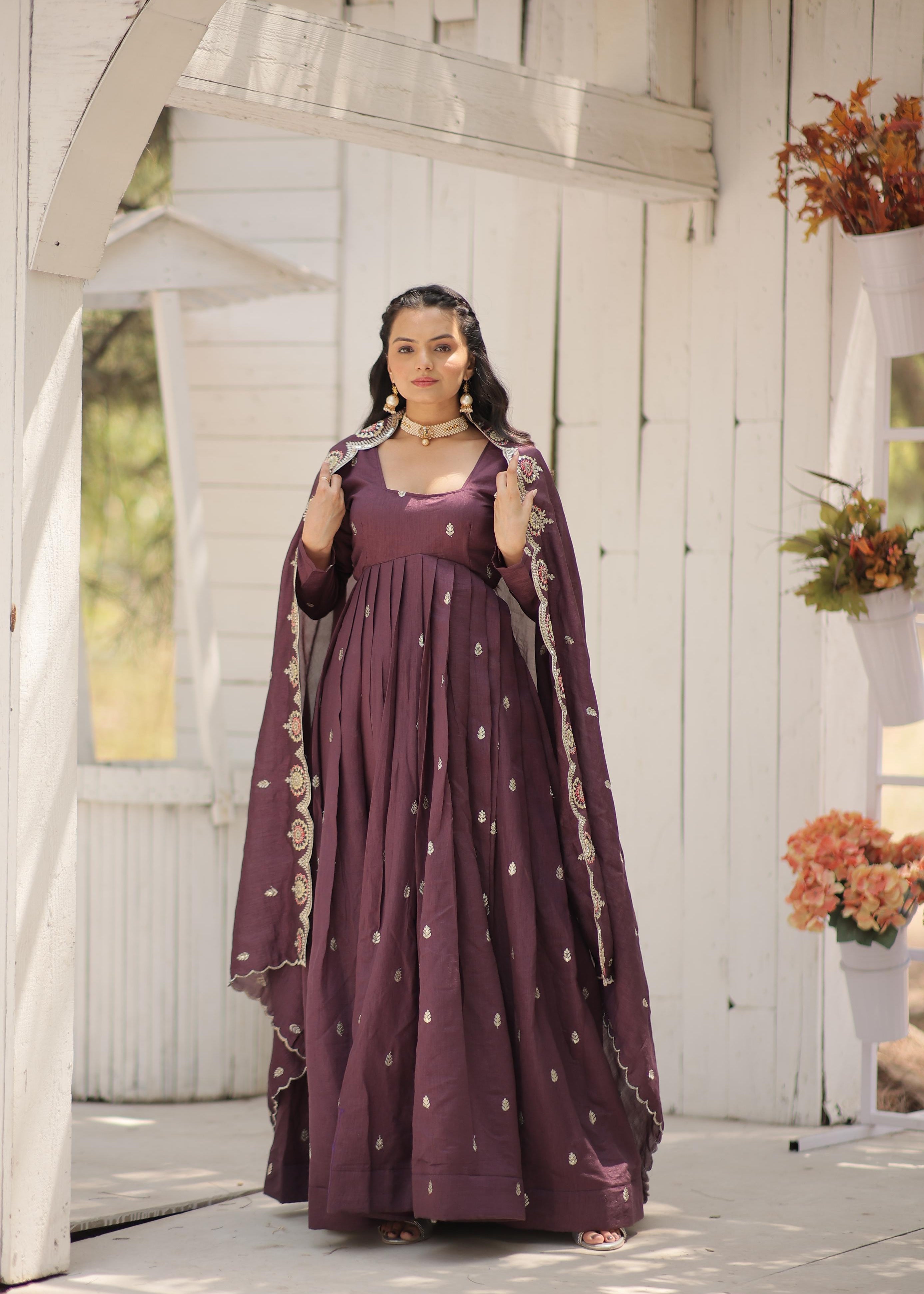 Stylish Vichitra Shimmer Anarkali Gown