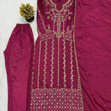 Maroon Embroidered Silk Long Suit
