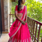 Pink Colour Embroidered Attractive Party Wear Silk Lehenga choli