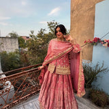 Peach Royal Embroidered Top Lehenga